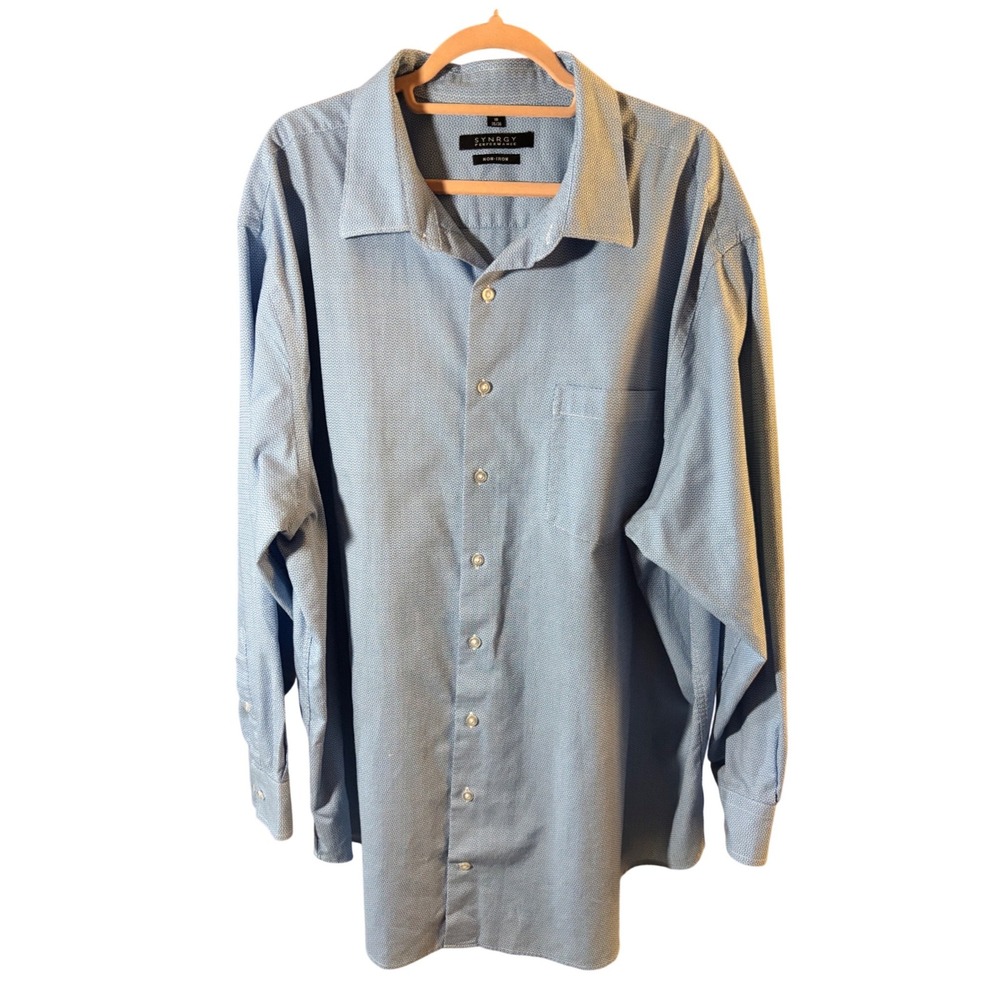 SYNRGY Performance Mens Non-Iron Dress Shirt‎ Blue White Micro Pattern 19 35/36